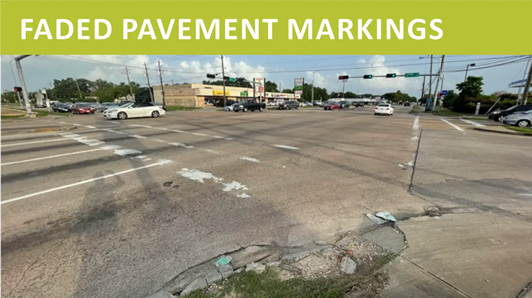 W Tidwell Road at Bingle Road - Faded Pavement Markings